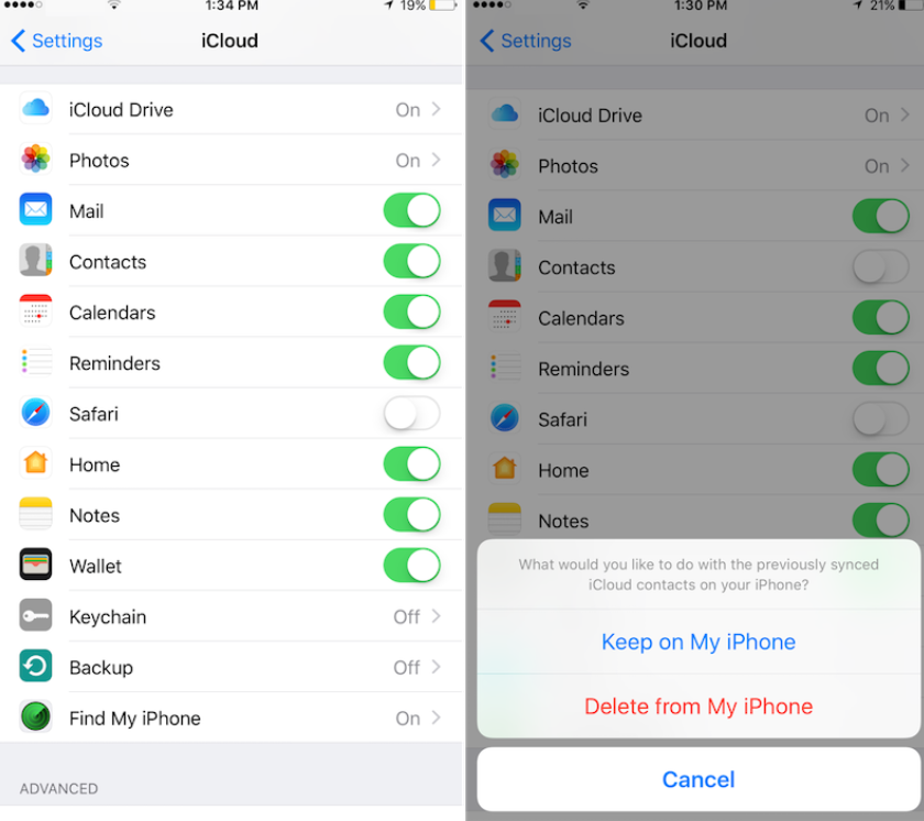 Turn Off and Turn On Your iCloud Contacts